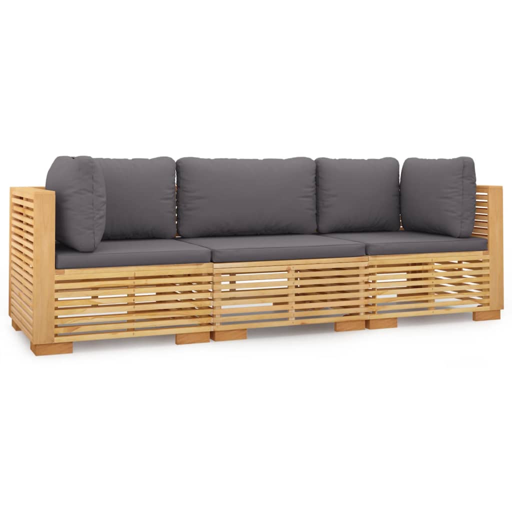 vidaXL Salon de jardin 3 pcs avec coussins Bois de teck solide