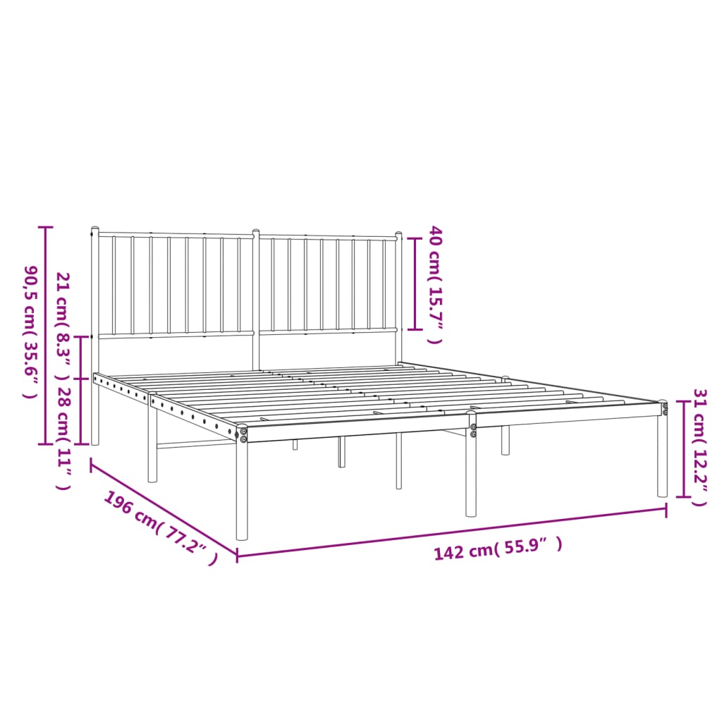 vidaXL Cadre de lit métal sans matelas et tête de lit blanc 135x190 cm