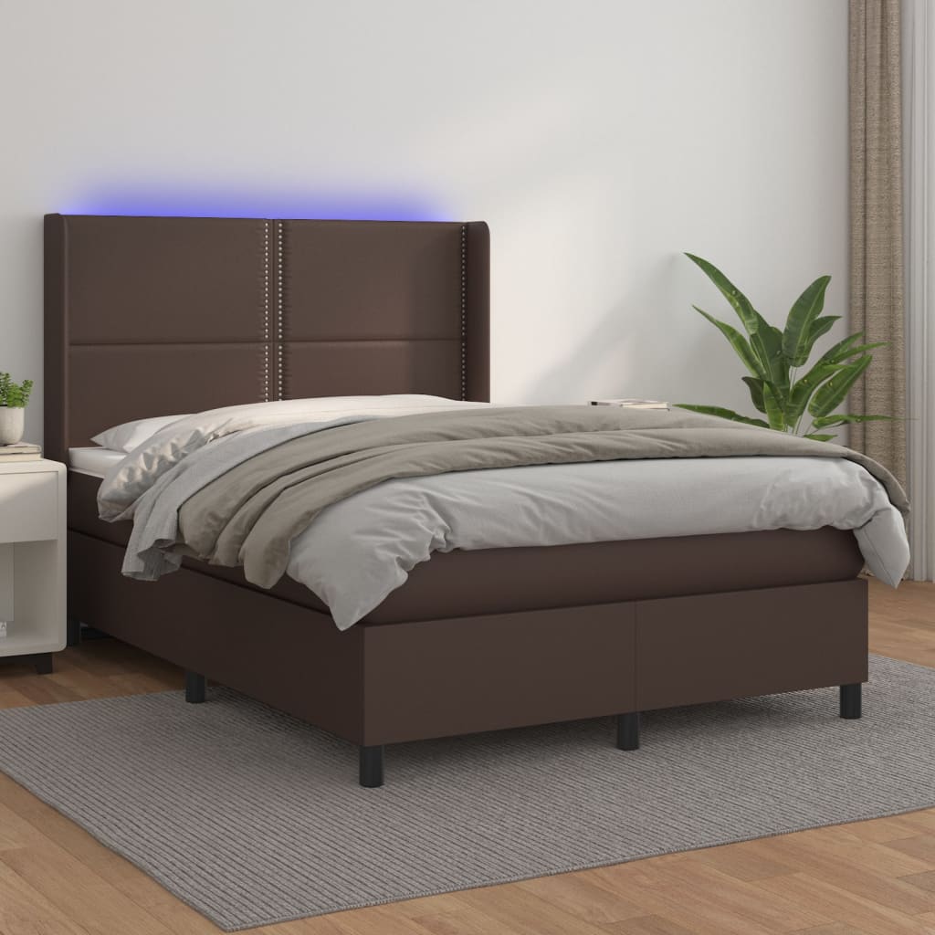 vidaXL Sommier à lattes de lit matelas LED Marron 140x200cm Similicuir