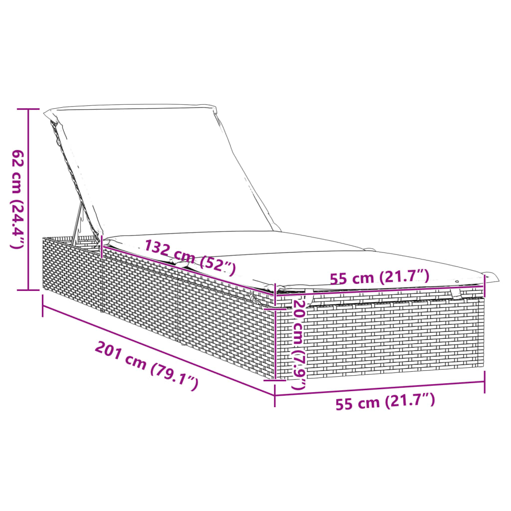 vidaXL Chaise longue 1 pc avec coussin gris 201x55x62cm résine tressée