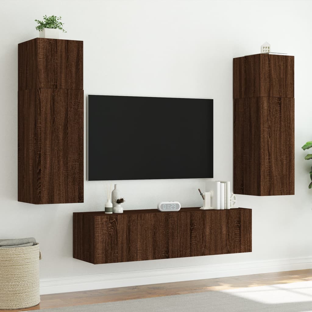 vidaXL Meuble TV mural avec lumières LED chêne marron 60x35x41 cm