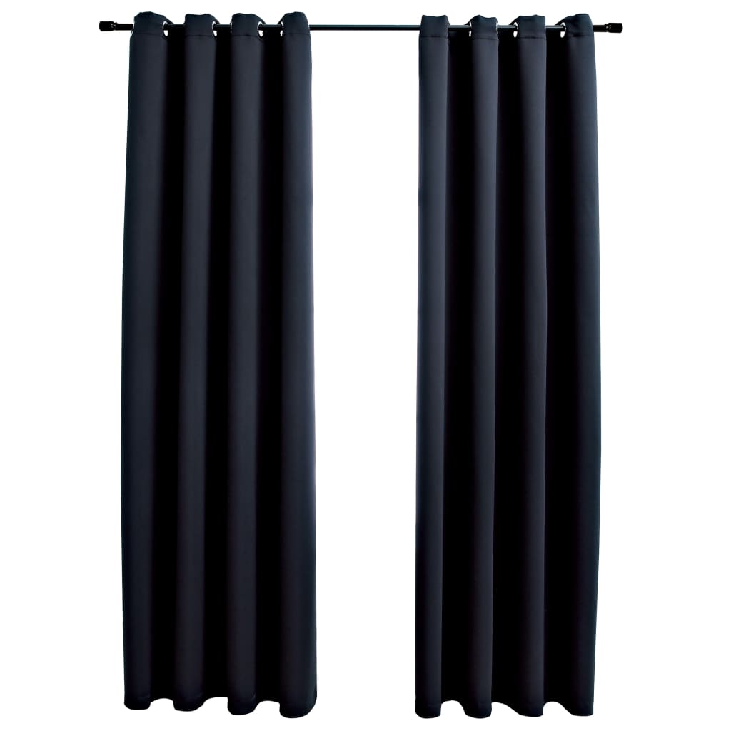 vidaXL Rideaux occultants avec anneaux en métal 2 pcs Noir 140x175 cm