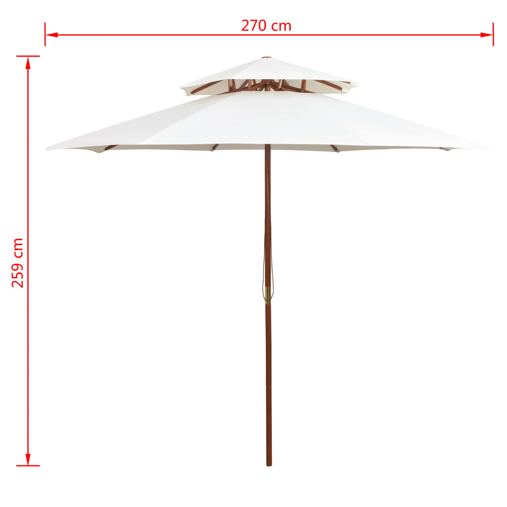 vidaXL Parasol à deux étages avec poteau en bois blanc crème