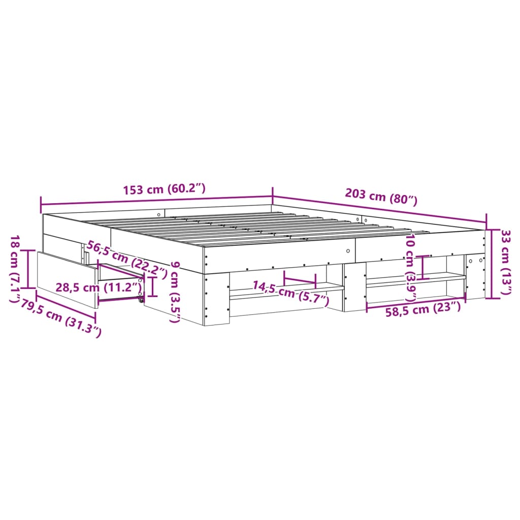 vidaXL Cadre de lit sans matelas chêne sonoma 150x200 cm