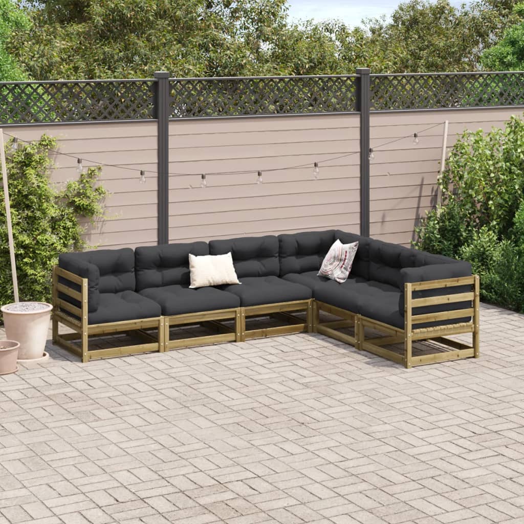 vidaXL Salon de jardin 6 pcs avec coussins bois de pin imprégné