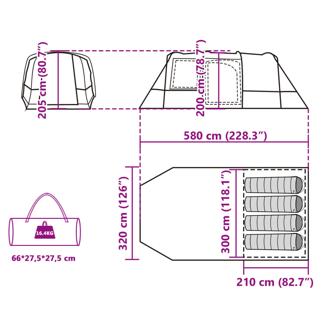 vidaXL Tente de camping tunnel 4 personnes bleu imperméable