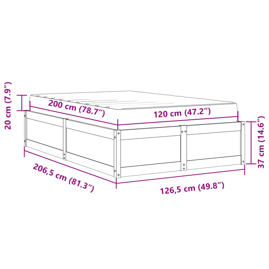 vidaXL Lit avec matelas blanc 120x200 cm bois massif de pin