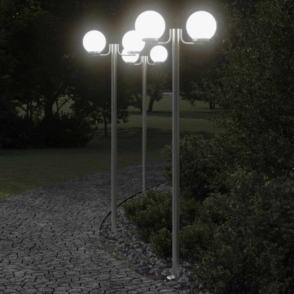 vidaXL Lampadaires d'extérieur 3 pcs argenté 215 cm acier inoxydable