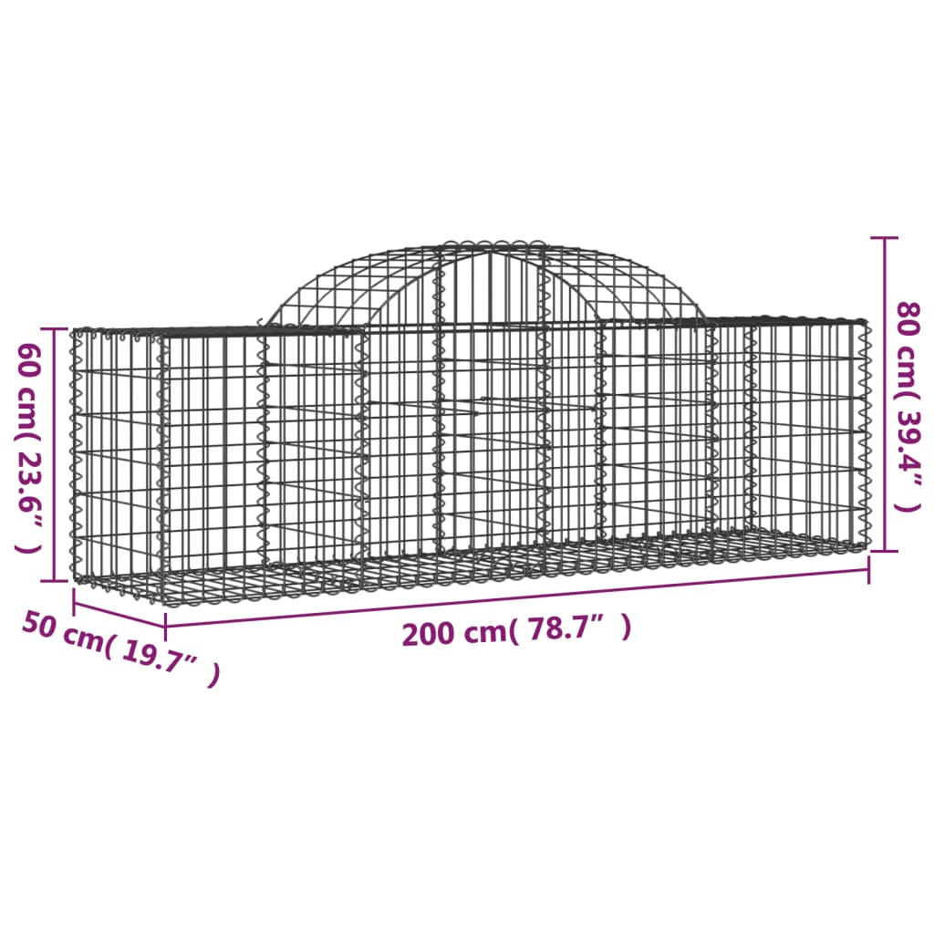 vidaXL Paniers à gabions arqués 10 pcs 200x50x60/80 cm Fer galvanisé