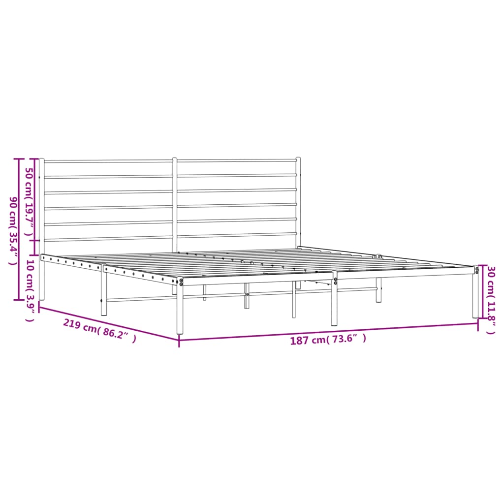 vidaXL Cadre de lit métal avec tête de lit noir 183x213 cm