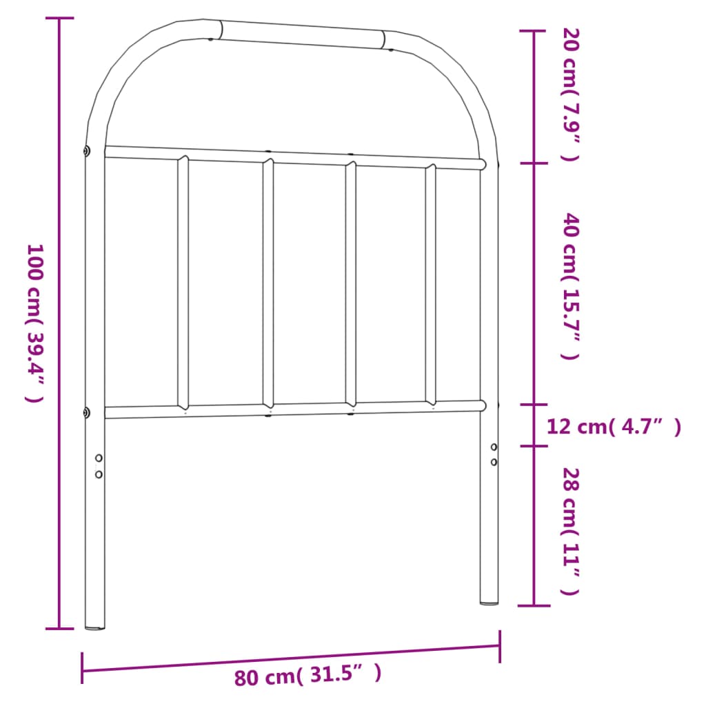 vidaXL Tête de lit métal noir 75 cm