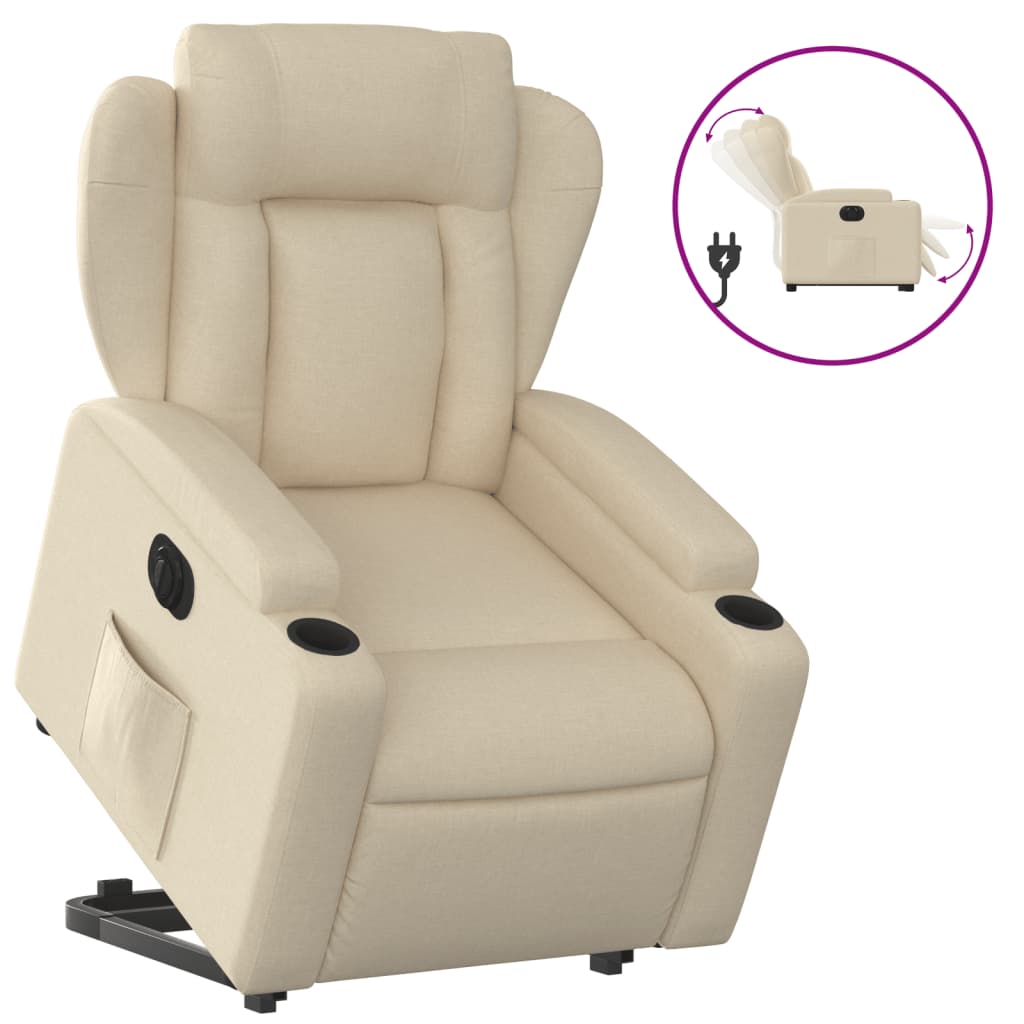 vidaXL Fauteuil inclinable électrique crème tissu