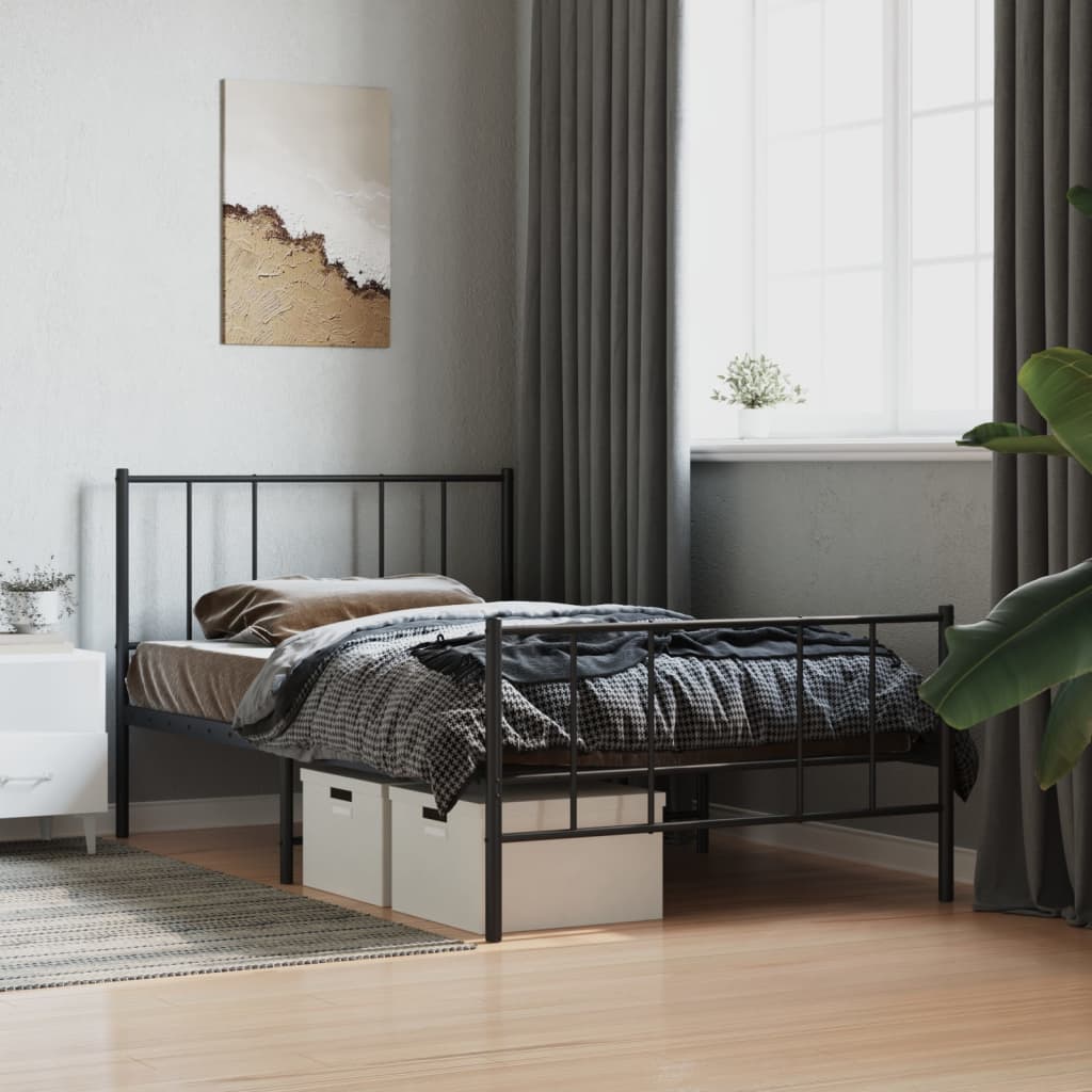 vidaXL Cadre de lit métal sans matelas avec pied de lit noir 90x190 cm