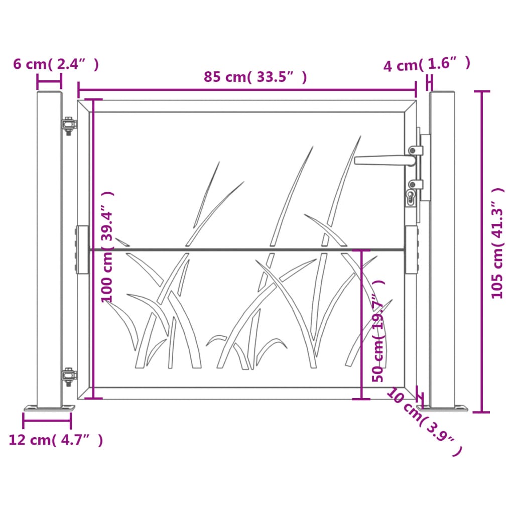 vidaXL Portail de jardin anthracite 105x105cm acier conception d'herbe