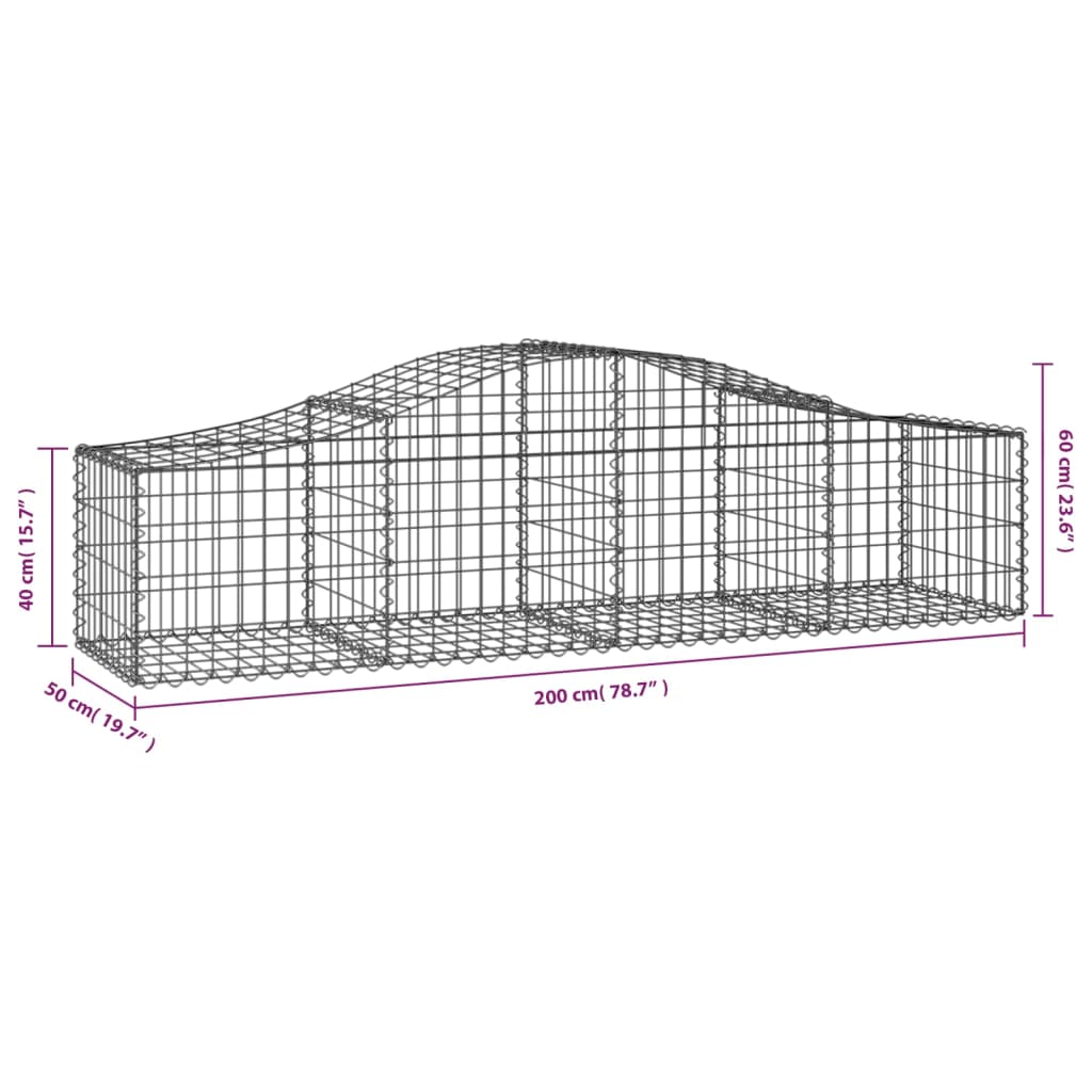 vidaXL Paniers à gabions arqués 15 pcs 200x50x40/60 cm fer galvanisé