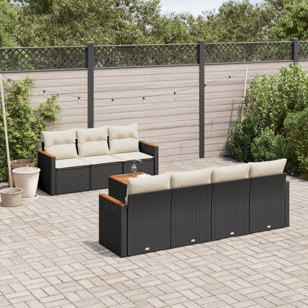 vidaXL Salon de jardin 8 pcs avec coussins noir résine tressée