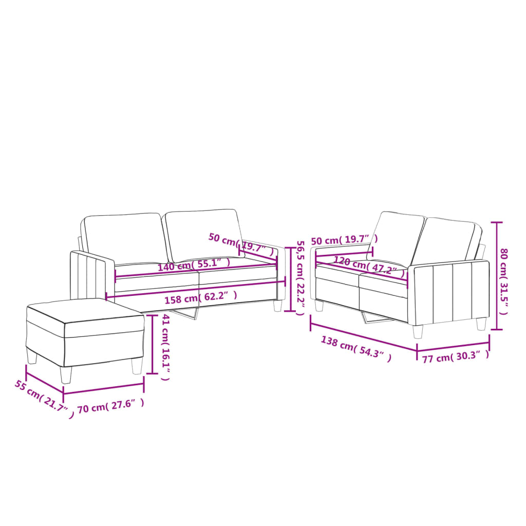 vidaXL Ensemble de canapés 3 pcs avec coussins Gris Similicuir