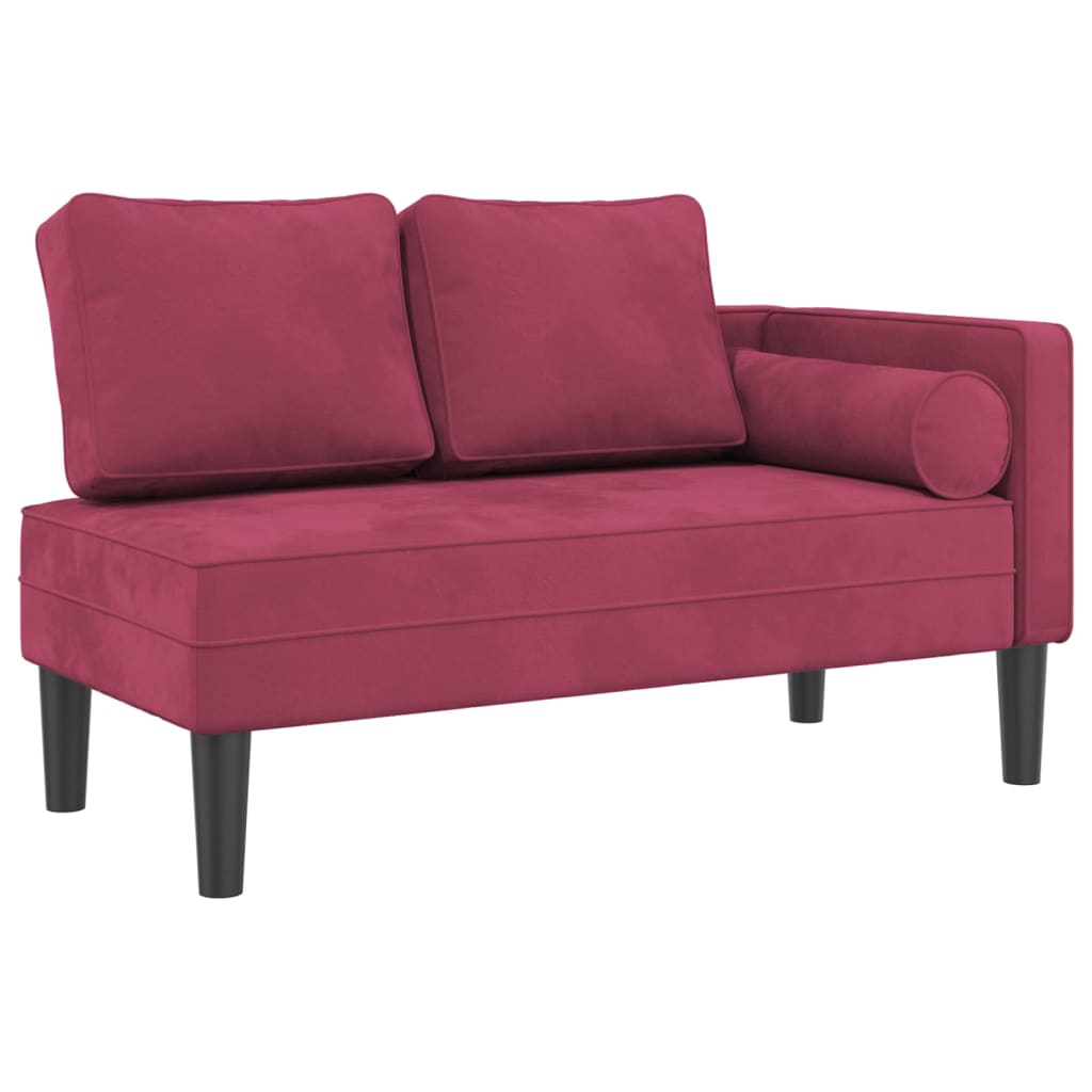 vidaXL Chaise longue avec coussins rouge bordeaux velours