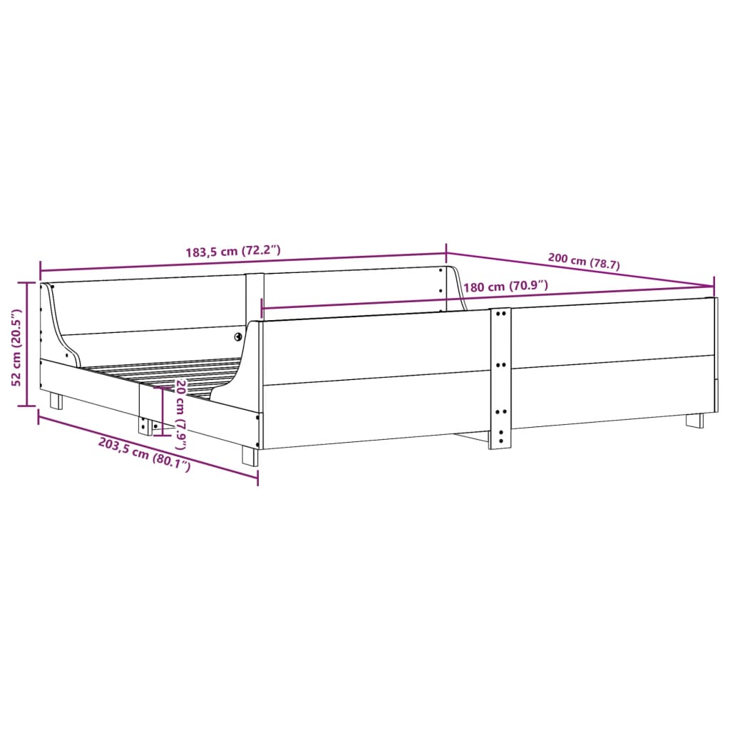 vidaXL Cadre de lit sans matelas blanc 180x200 cm bois massif de pin