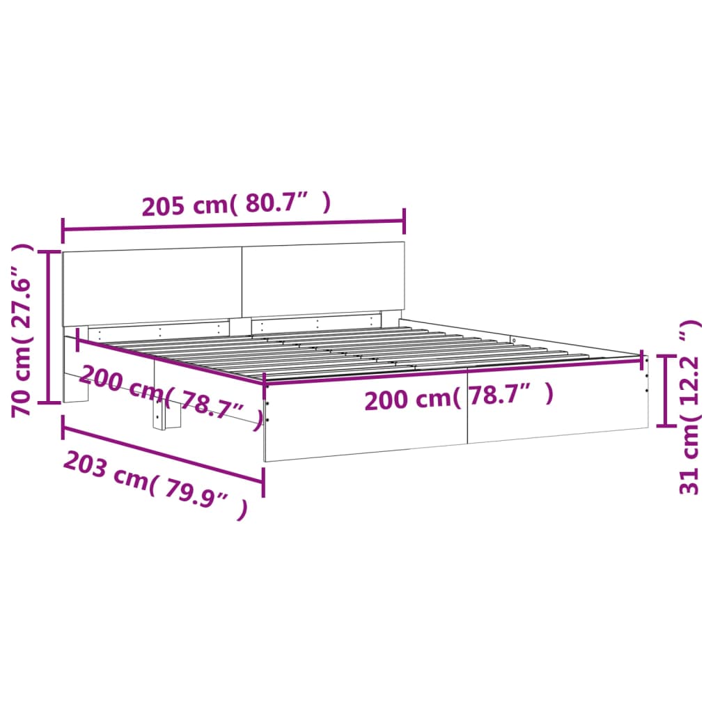 vidaXL Cadre de lit avec LED sans matelas blanc 200x200 cm