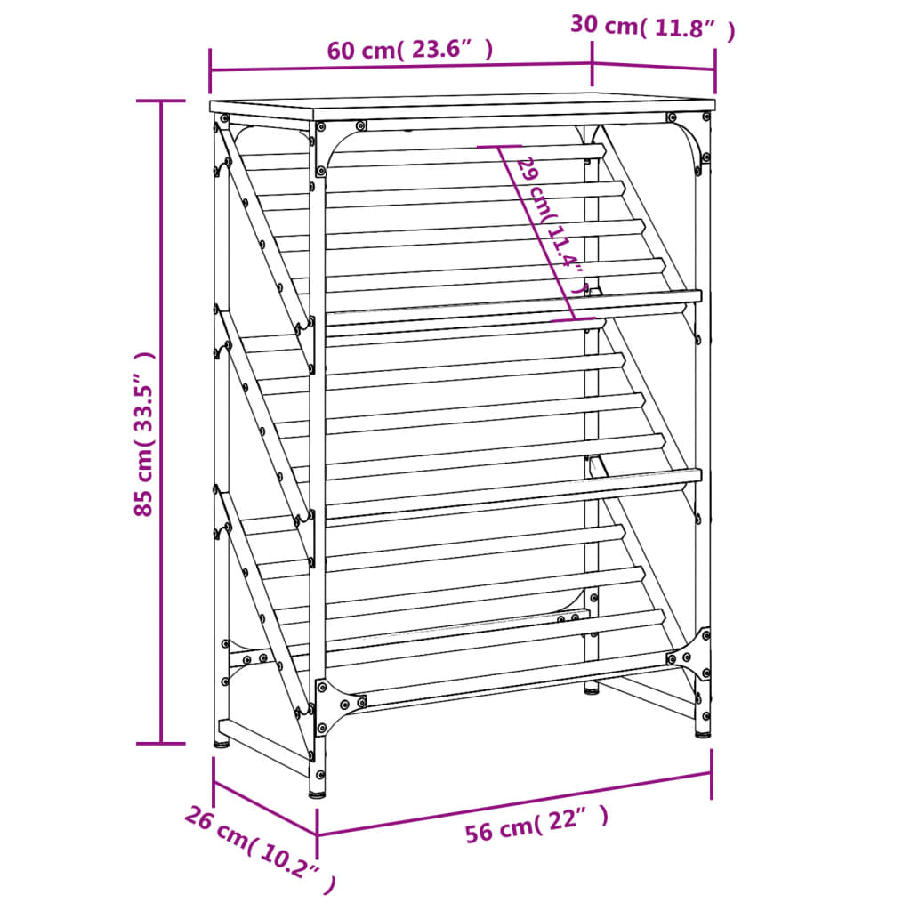 vidaXL Étagère à chaussures chêne fumé 60x30x85 cm bois d'ingénierie