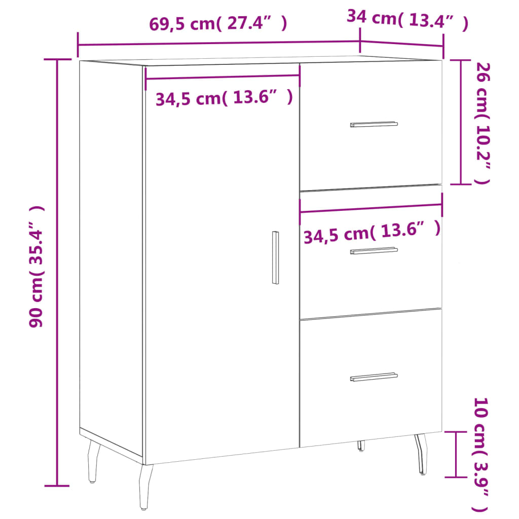 vidaXL Buffet blanc 69,5x34x90 cm bois d'ingénierie