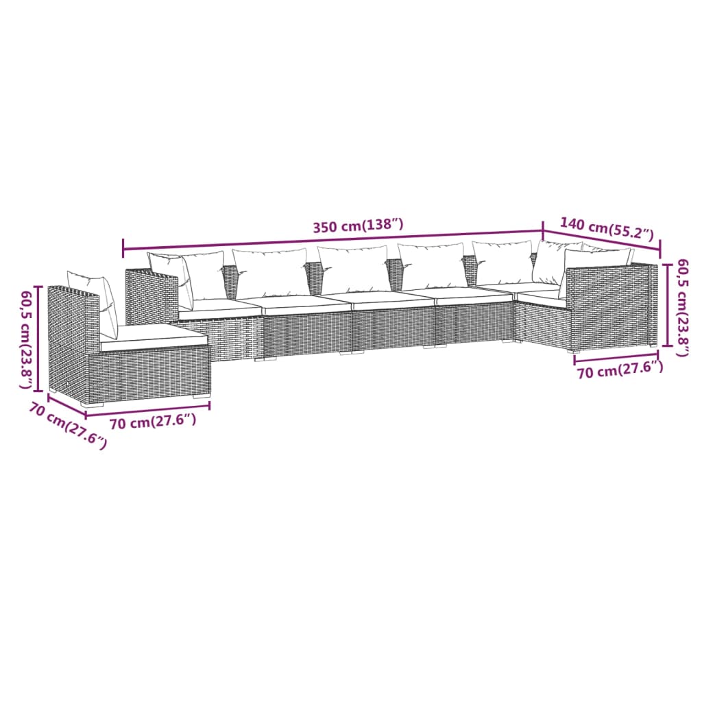 vidaXL Salon de jardin 7 pcs avec coussins résine tressée gris