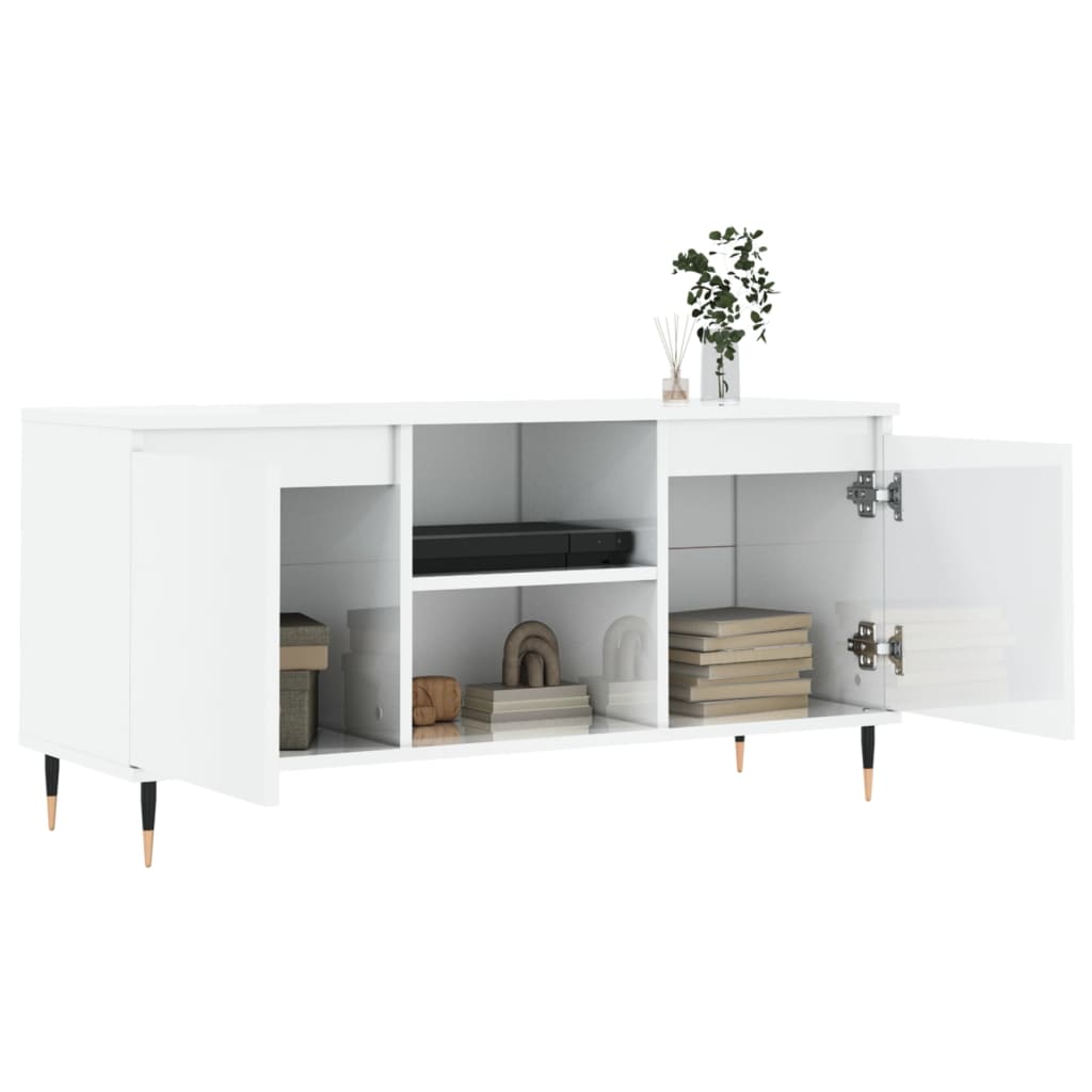 vidaXL Meuble TV blanc brillant 104x35x50 cm bois d'ingénierie