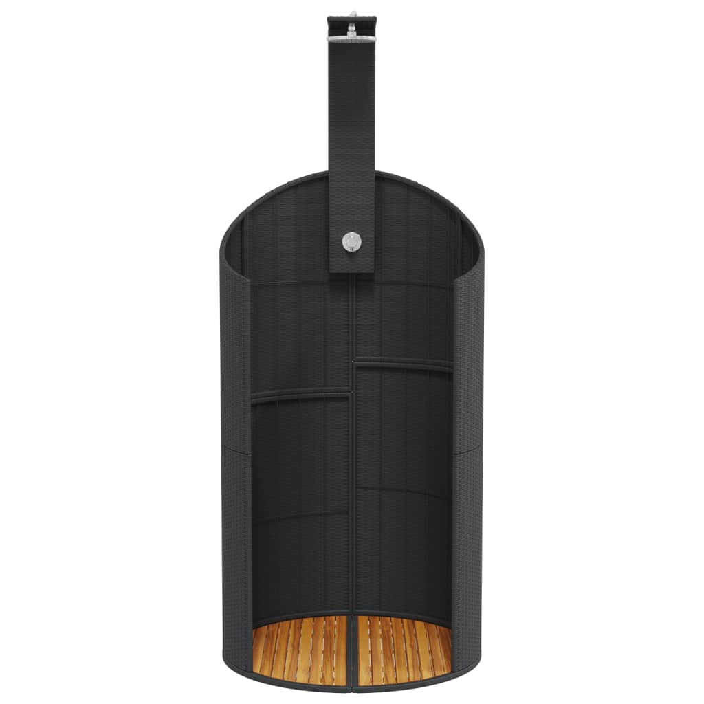 vidaXL Douche d'extérieur noir 100x100x241,5 cm poly rotin bois acacia