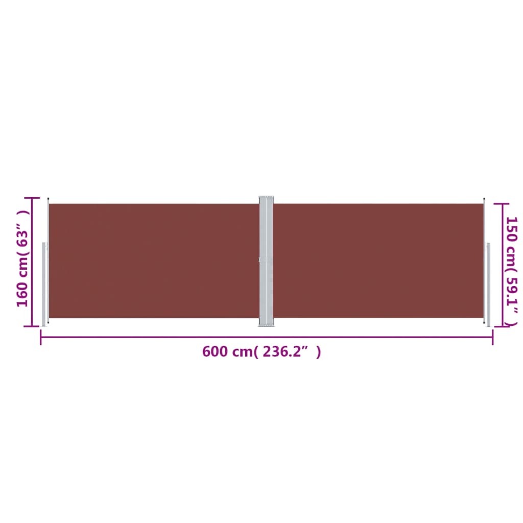 vidaXL Auvent latéral rétractable Marron 160x600 cm