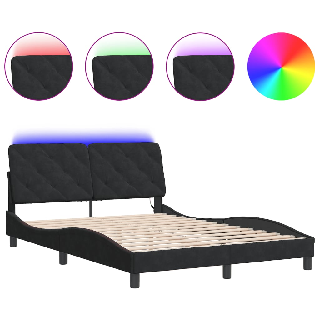 vidaXL Cadre de lit avec LED sans matelas noir 140x190 cm velours