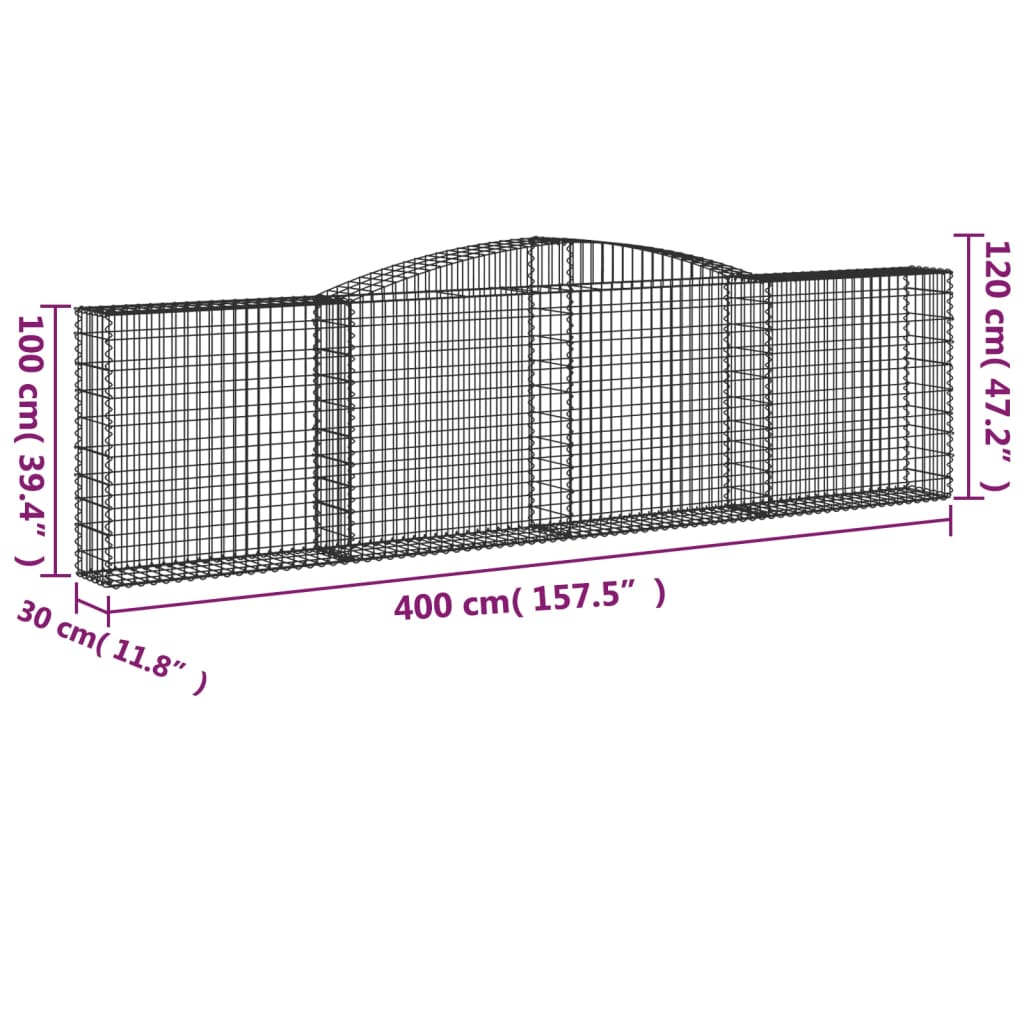 vidaXL Paniers à gabions arqués 4 pcs 400x30x100/120 cm Fer galvanisé