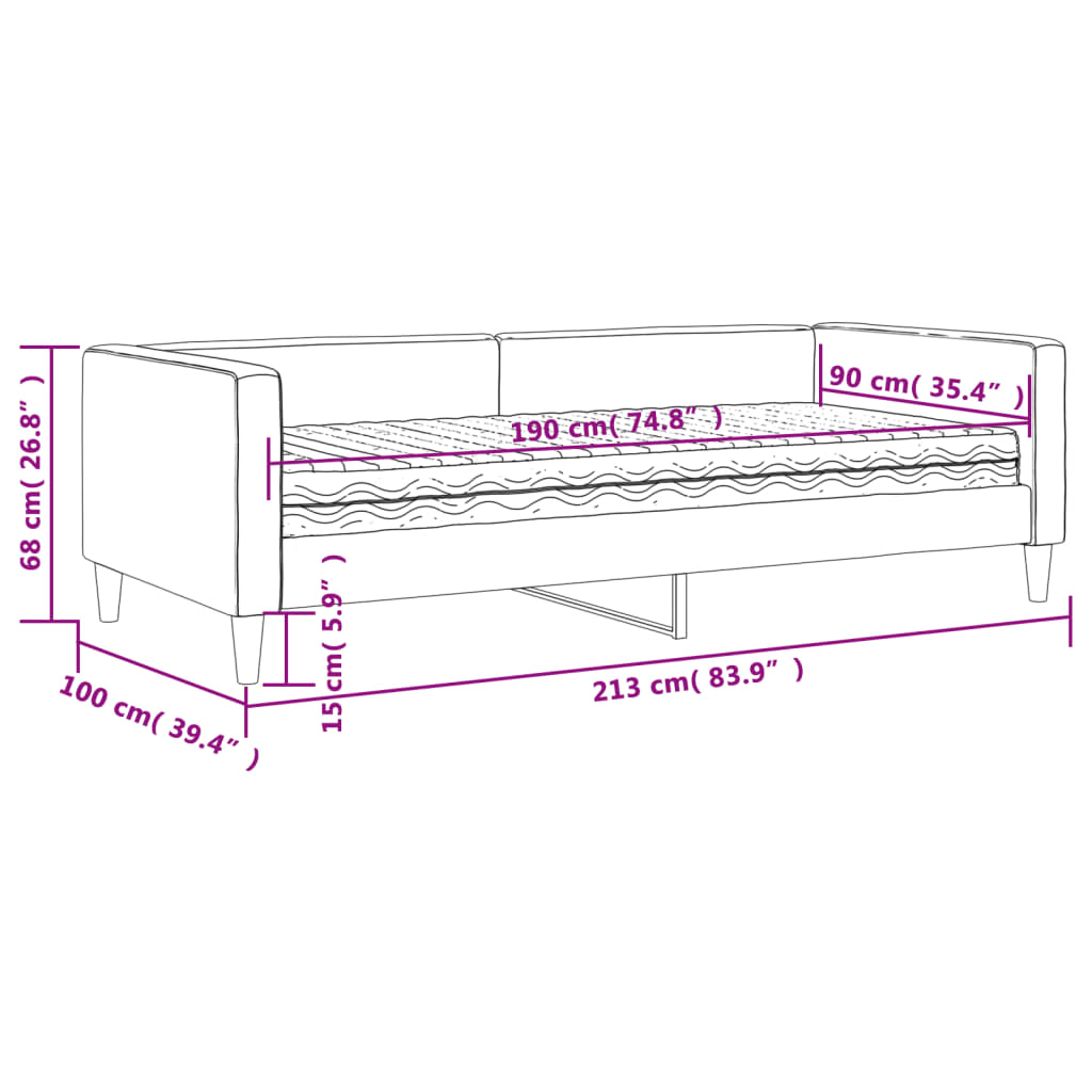 vidaXL Lit de jour avec matelas noir 90x190 cm tissu