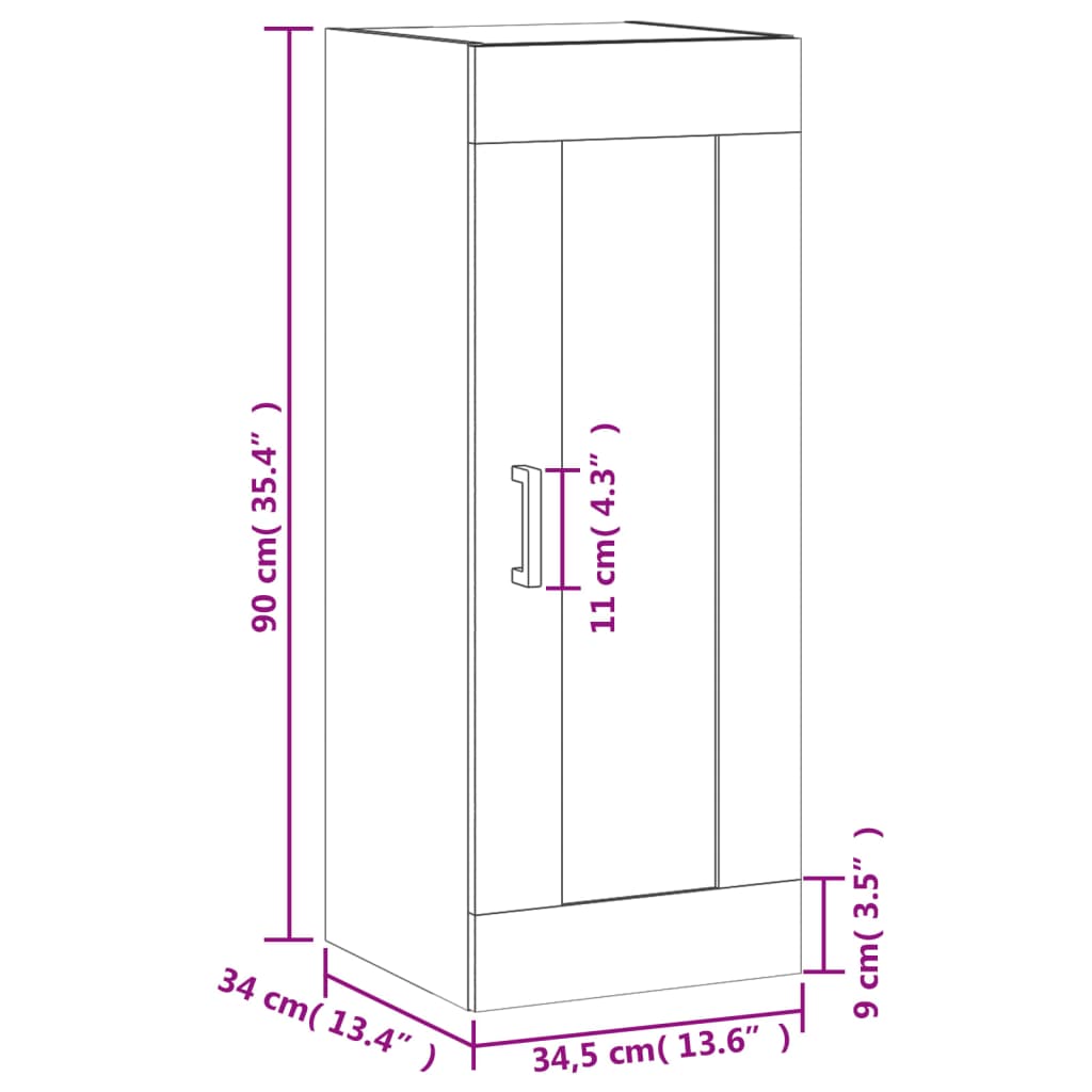 vidaXL Armoire murale chêne fumé 34,5x34x90 cm bois d'ingénierie