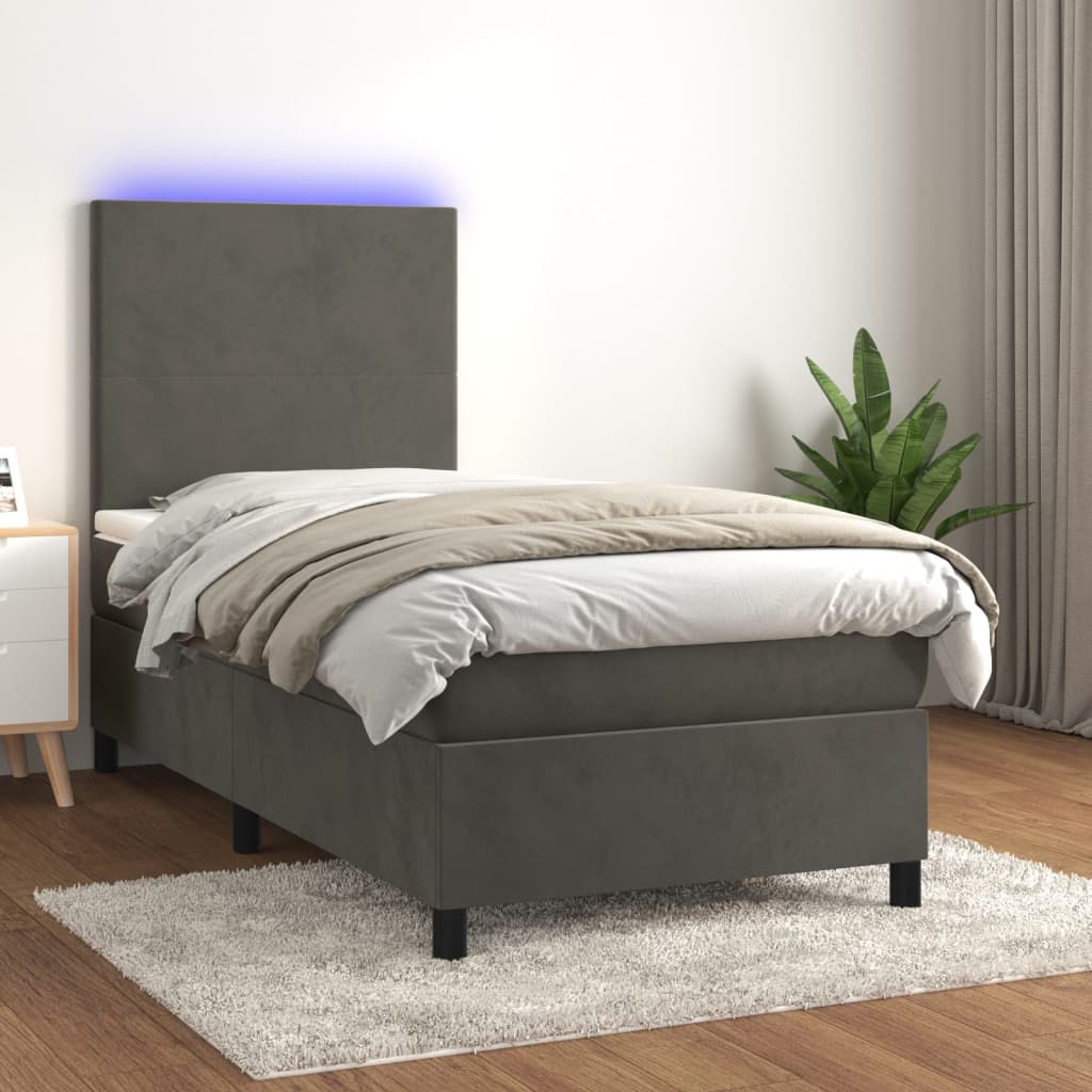 vidaXL Sommier à lattes de lit avec matelas et LED Gris foncé 80x200cm