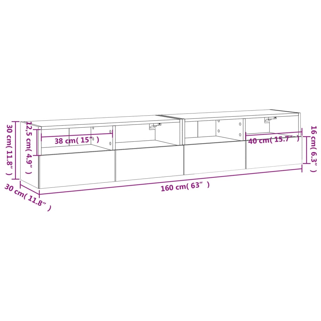 vidaXL Meubles TV muraux 2 pcs chêne sonoma 80x30x30cm bois ingénierie