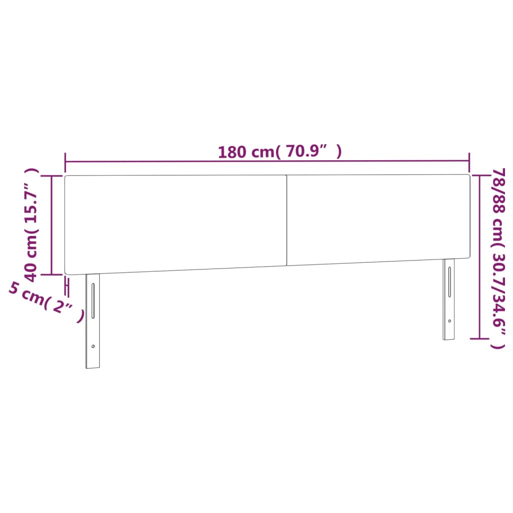 vidaXL Tête de lit à LED Gris clair 180x5x78/88 cm Velours