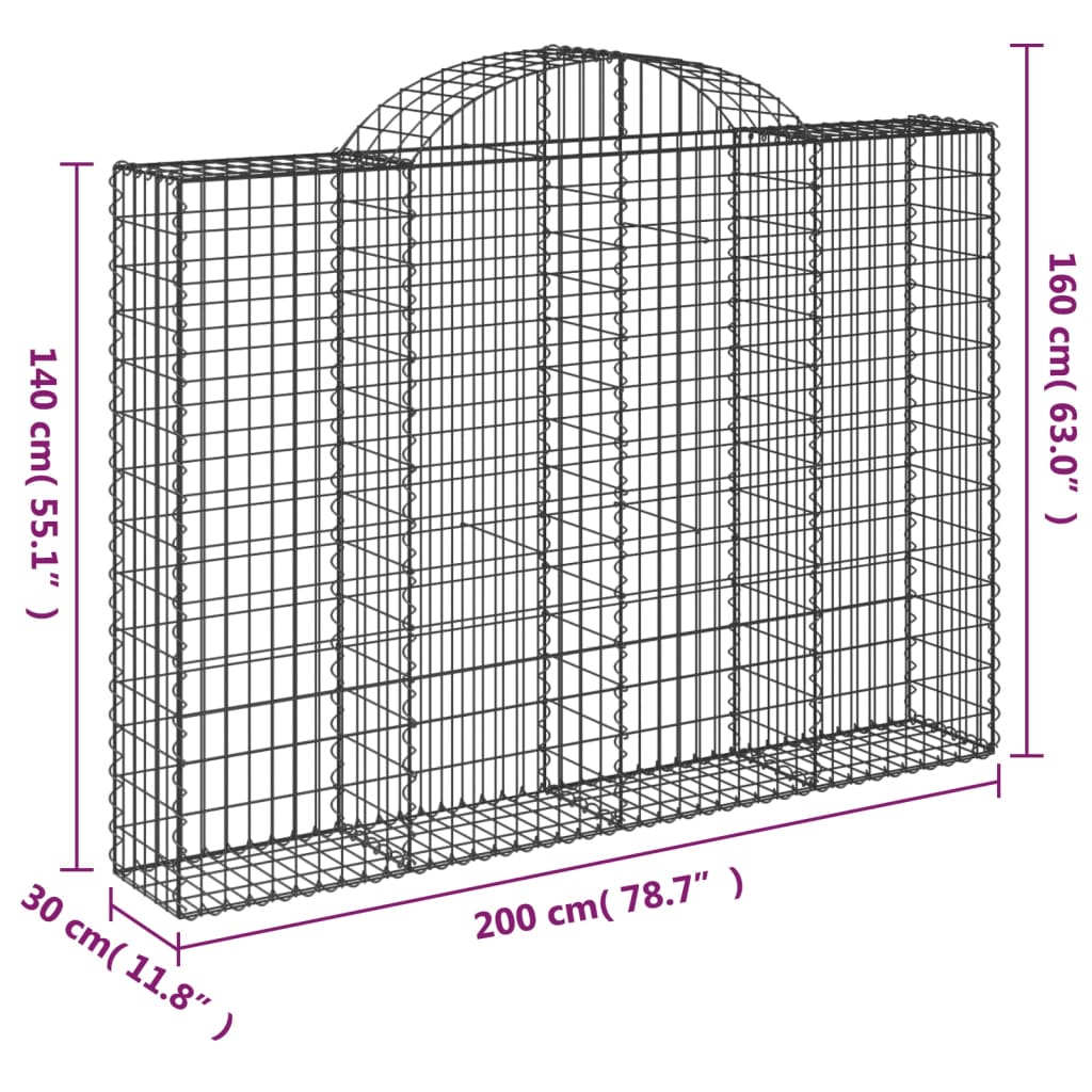 vidaXL Paniers à gabions arqués 15 pcs 200x30x140/160 cm Fer galvanisé