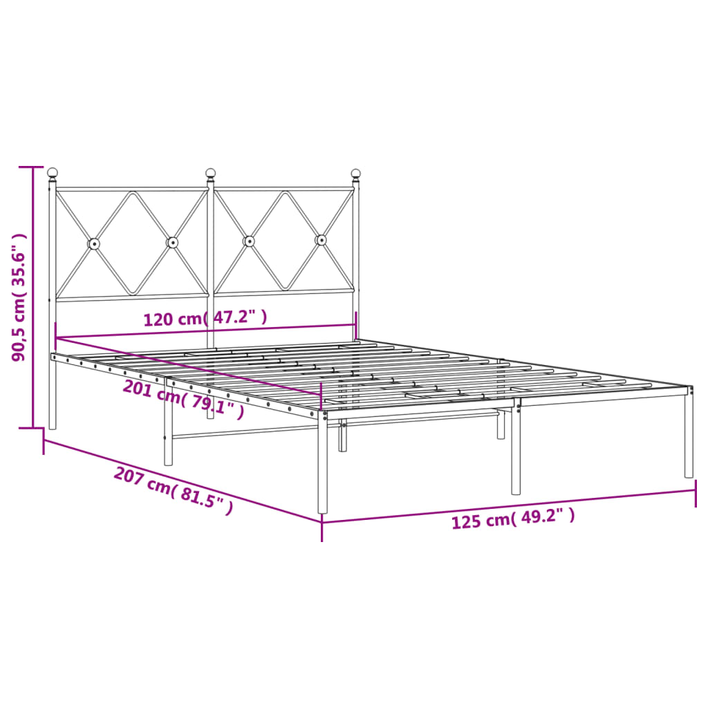 vidaXL Cadre de lit métal sans matelas avec tête de lit noir 120x200cm