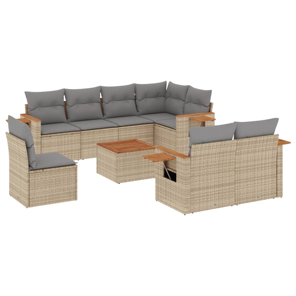 vidaXL Salon de jardin avec coussins 9 pcs beige résine tressée