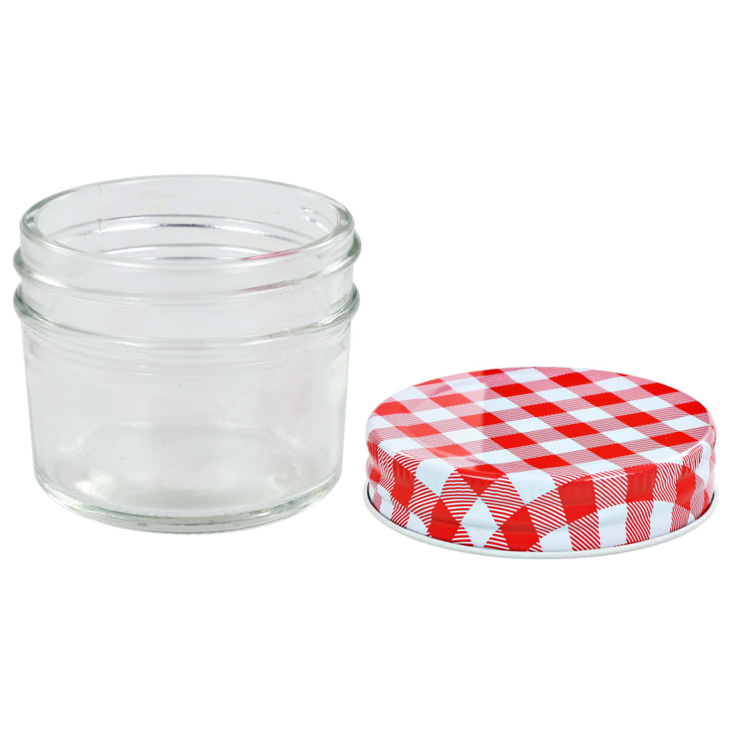 vidaXL 24 pcs Pots à confiture Couvercles blanc et rouge Verre 110 ml