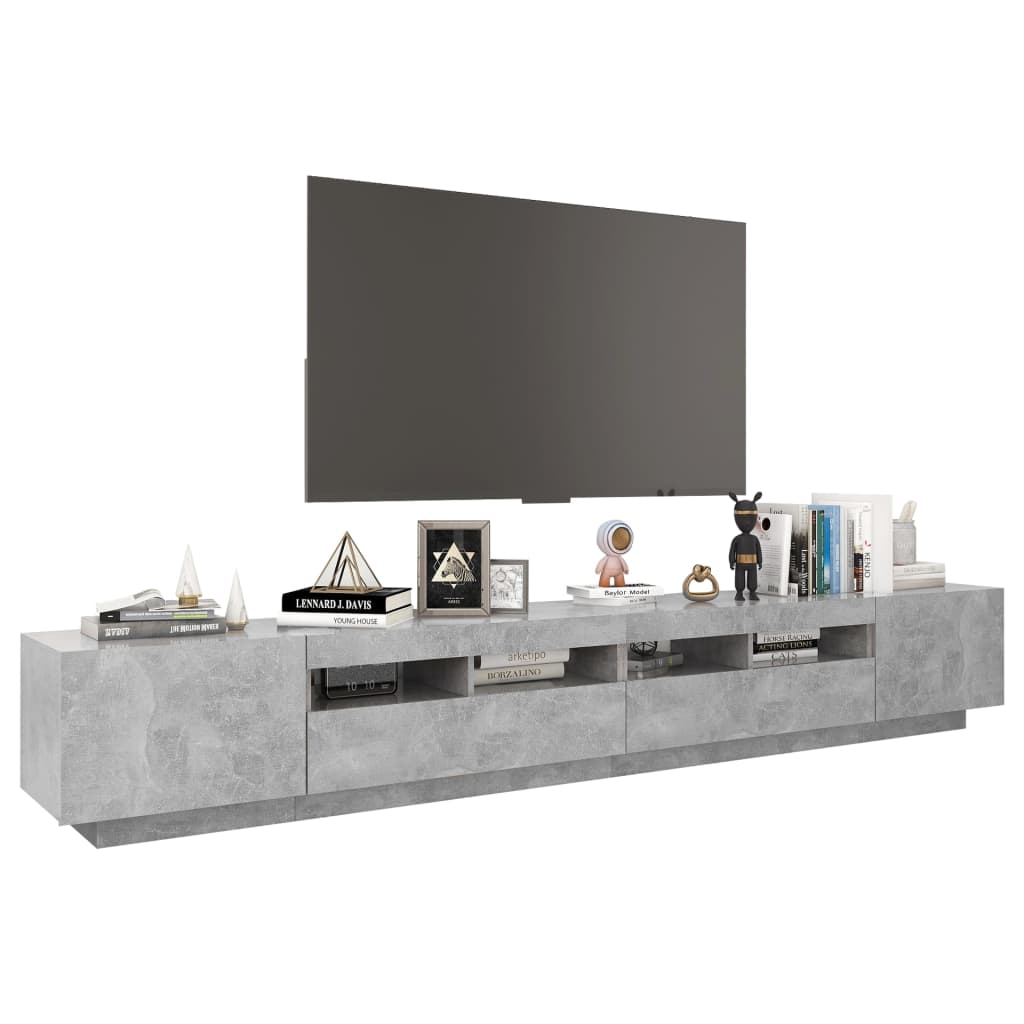 vidaXL Meuble TV avec lumières LED Gris béton 260x35x40 cm