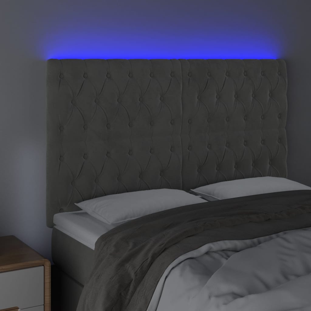 vidaXL Tête de lit à LED Gris clair 160x7x118/128 cm Velours