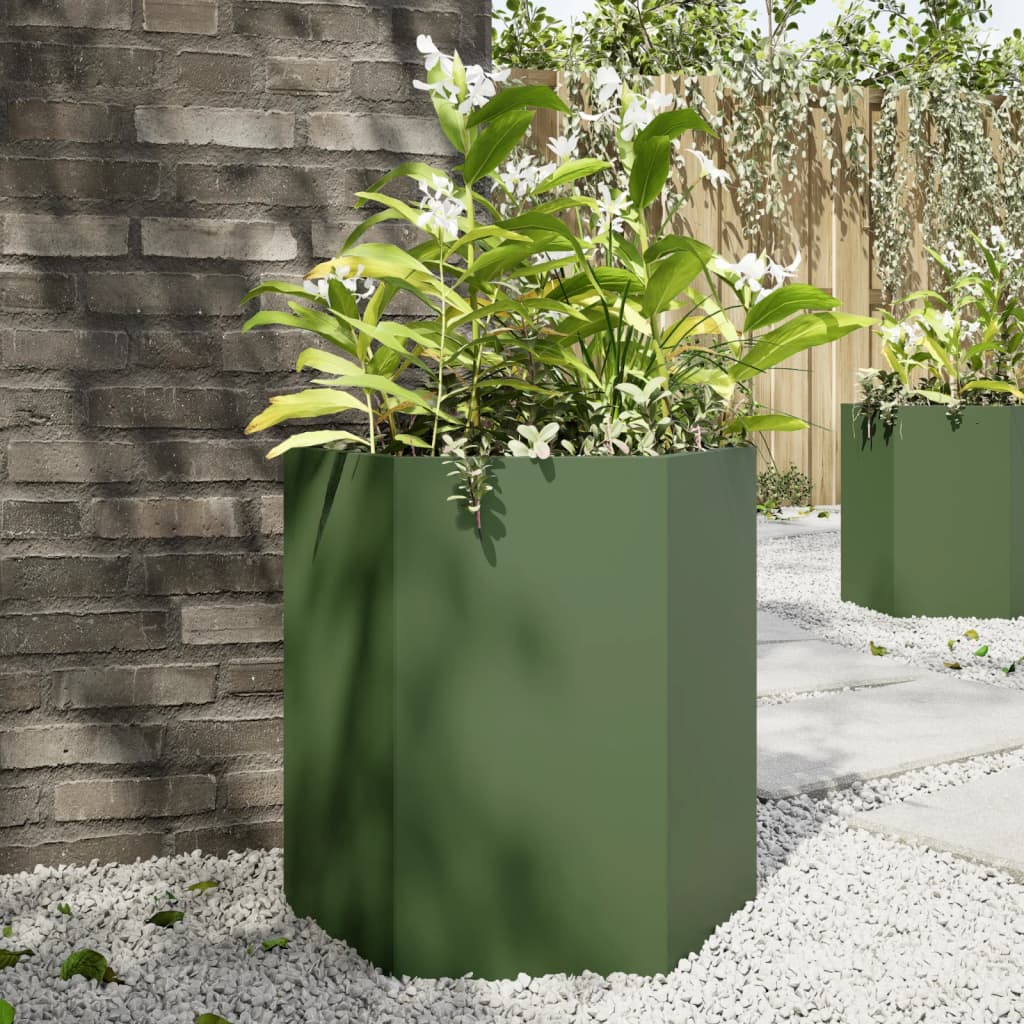 vidaXL Jardinière vert olive hexagone 46x40x45 cm acier