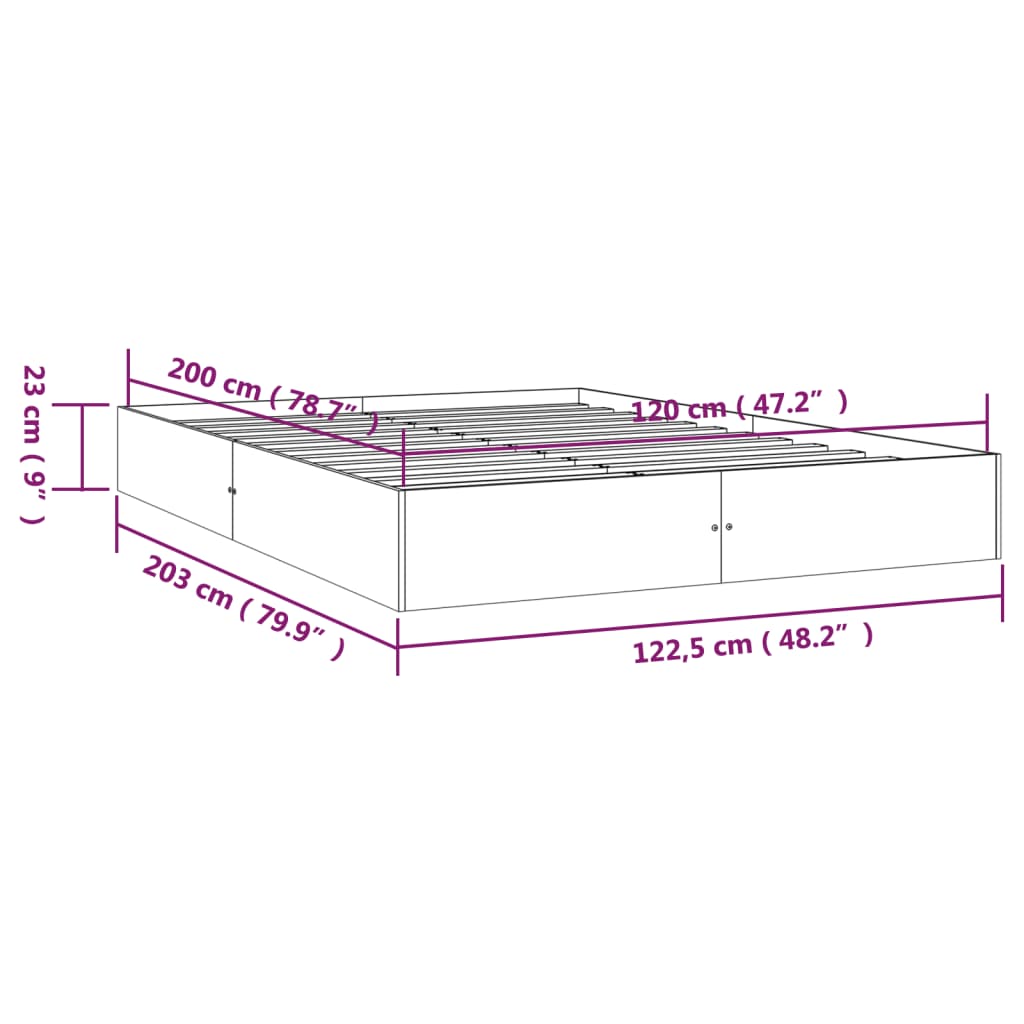 vidaXL Cadre de lit Marron miel Bois massif 120x200 cm