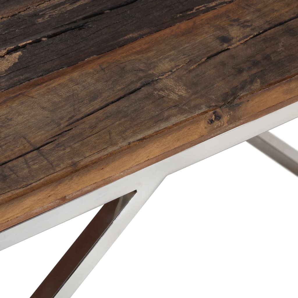 vidaXL Table basse argenté acier inoxydable et bois de mélèze massif