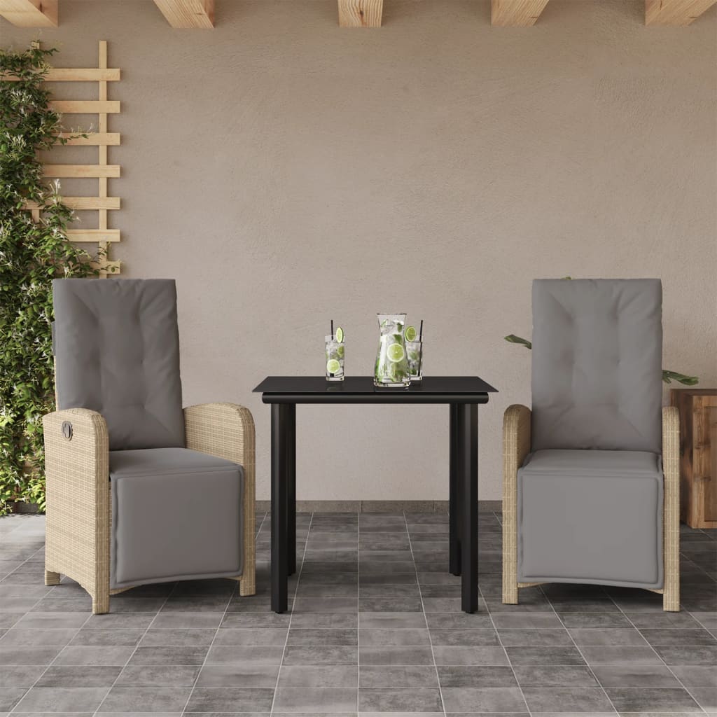 vidaXL Ensemble de bistro 3 pcs avec coussins beige résine tressée