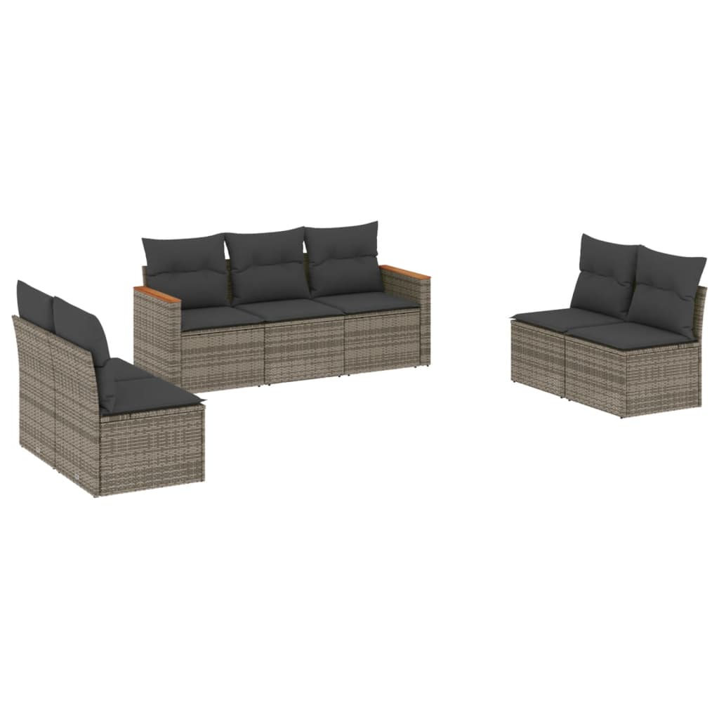 vidaXL Salon de jardin avec coussins 7 pcs gris résine tressée