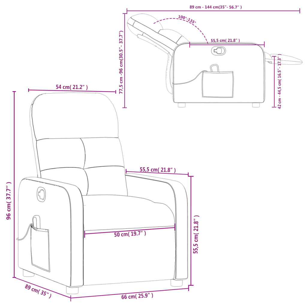 vidaXL Fauteuil de massage inclinable Rouge bordeaux Tissu