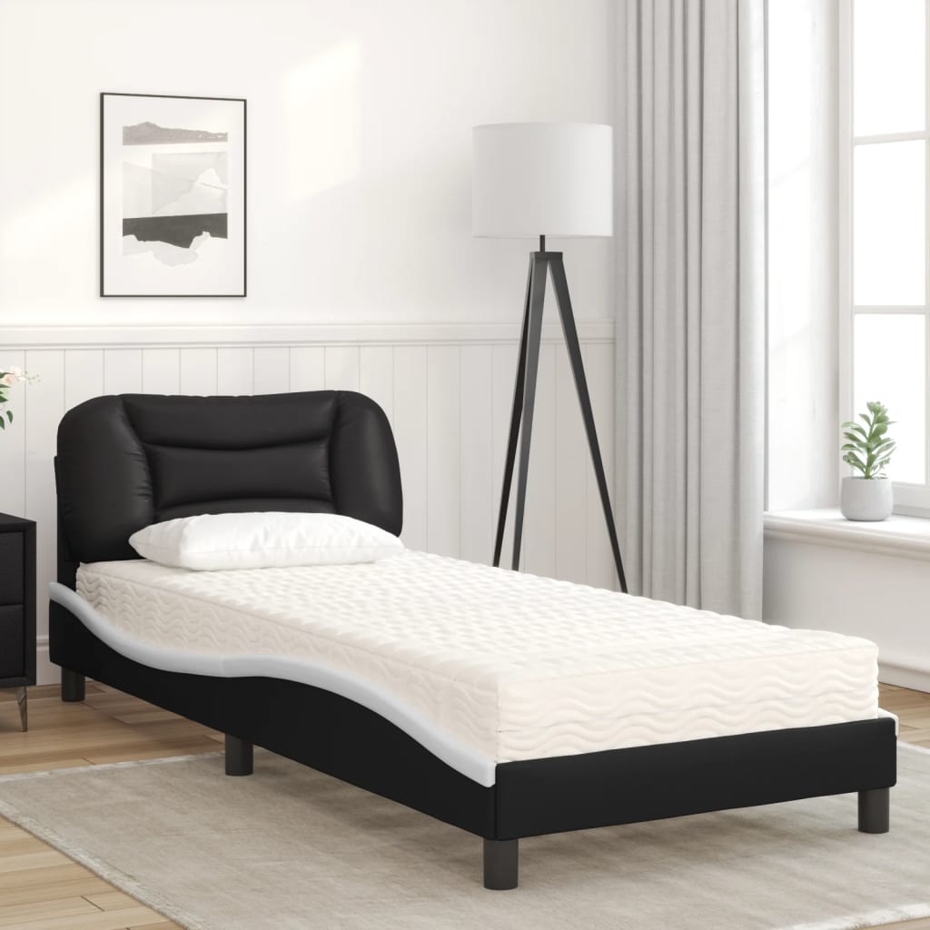 vidaXL Lit avec matelas noir et blanc 80x200 cm similicuir